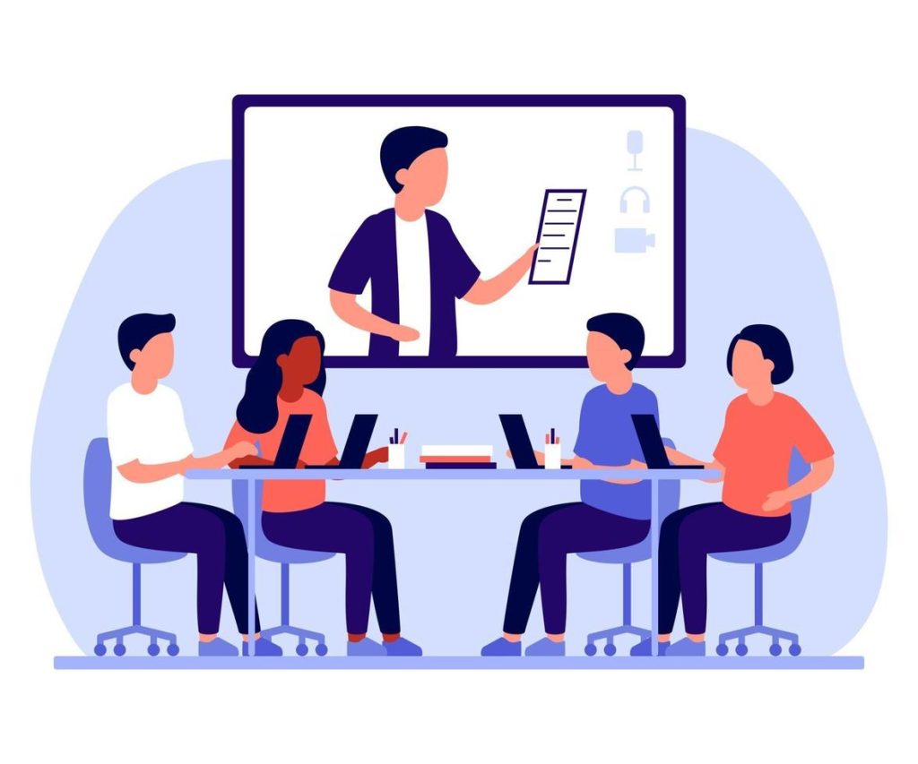 group-people-work-in-office-and-online-communication-via-internet-vector